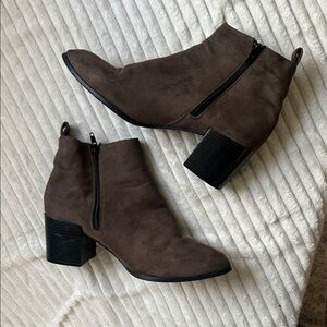 Charlotte Russe Dark Brown Suede Ankle Booties with Block Heel
